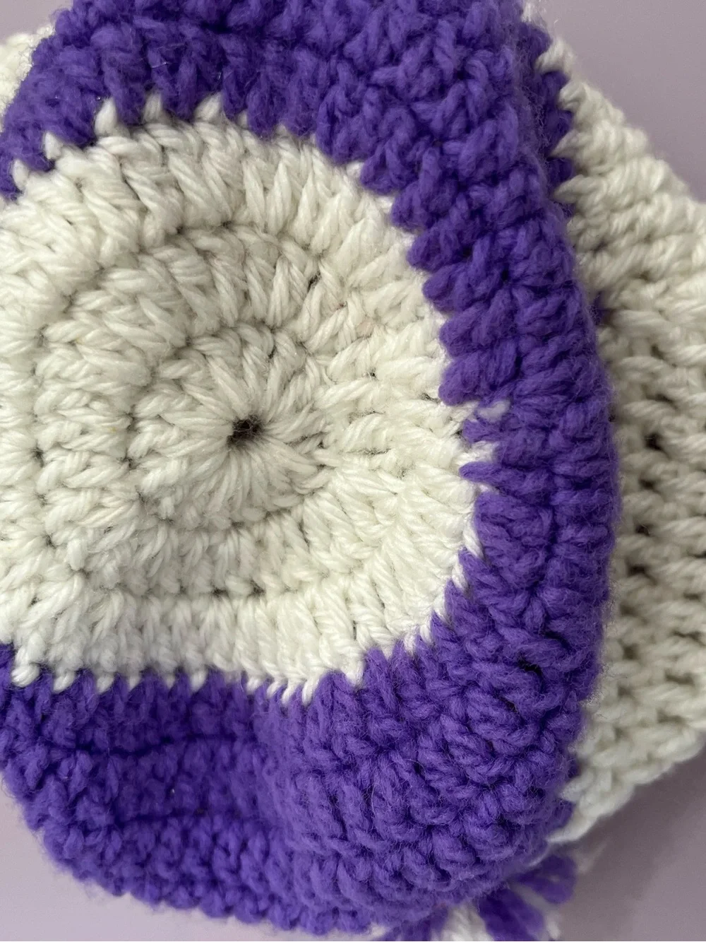 Handmade Purple & White Crochet Pom Beanie